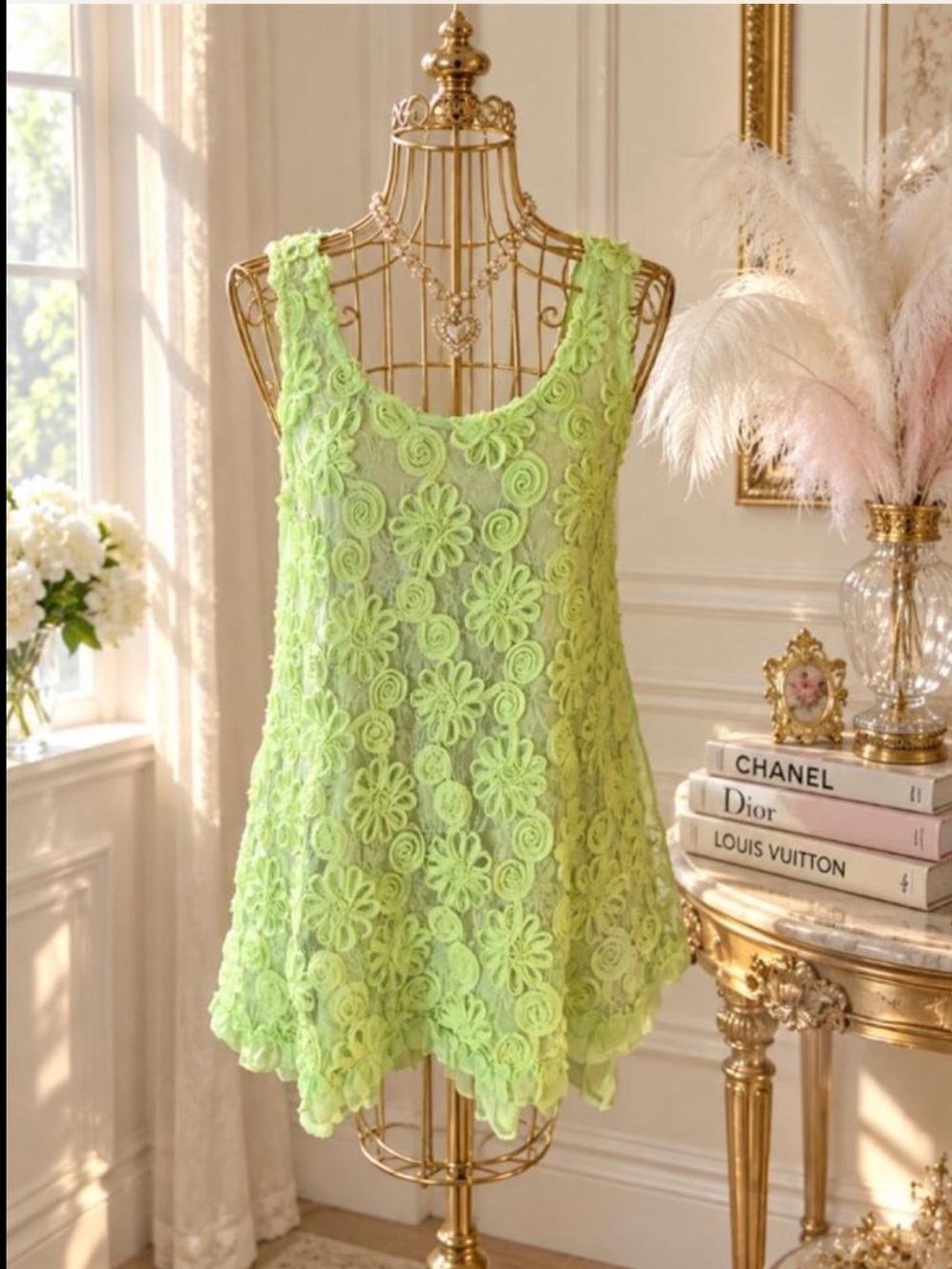Pretty Angel Lime Green Floral Lace Camisole
